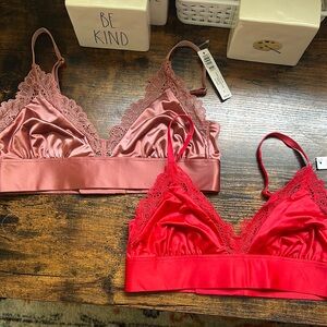 Soma stretch satin and Lace Bralette bundle - rose and Red-small
